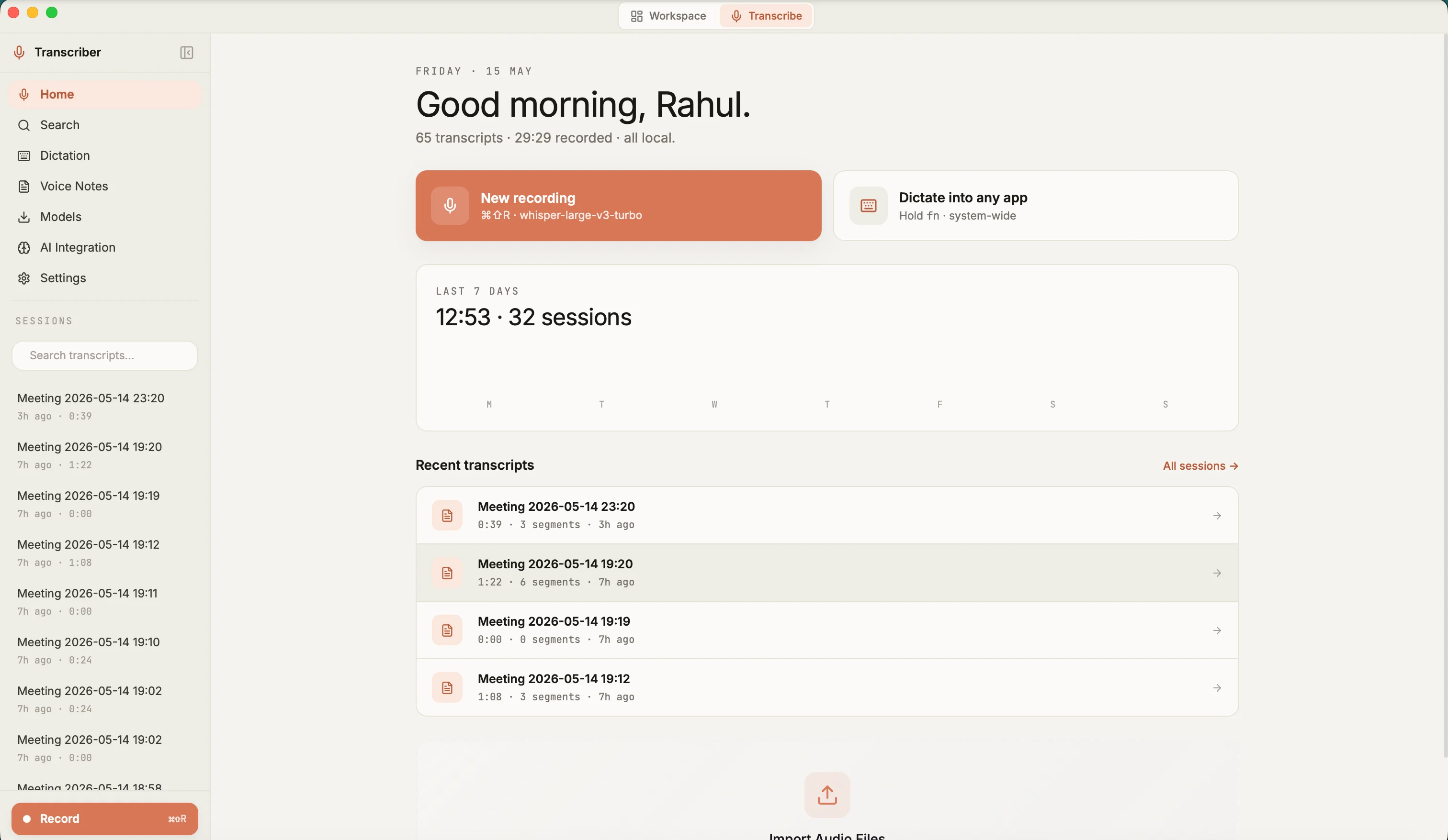 OneMachine Transkription Dashboard für Sprache und Datei